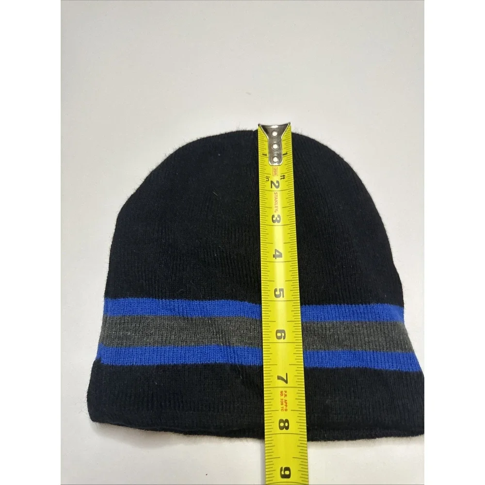 Boys Black Blue Grey‎ Striped Fleece Lined Knit Beanie Hat One Size